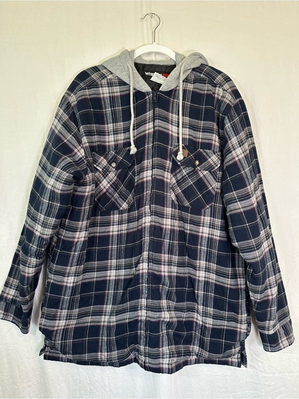 Wrangler Sz XLT Quilted Hooded Zip Up Flannel Plaid Shirt Jacket Shacket